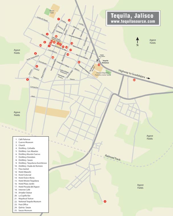 tequila area overview map - tequila, jalisco