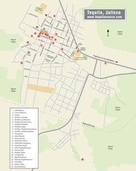tequila area overview map - tequila, jalisco