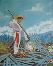 artwork of an agave jimador at tequila tres mujeres in amatitan, jalisco