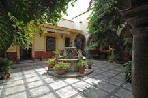 the courtyard inside the sauza family museum in tequila, jalisco, mexico